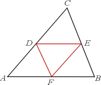 Interpretacja geometryczna twierdzenia o odcinku łączącym środki dwóch boków trójkąta.